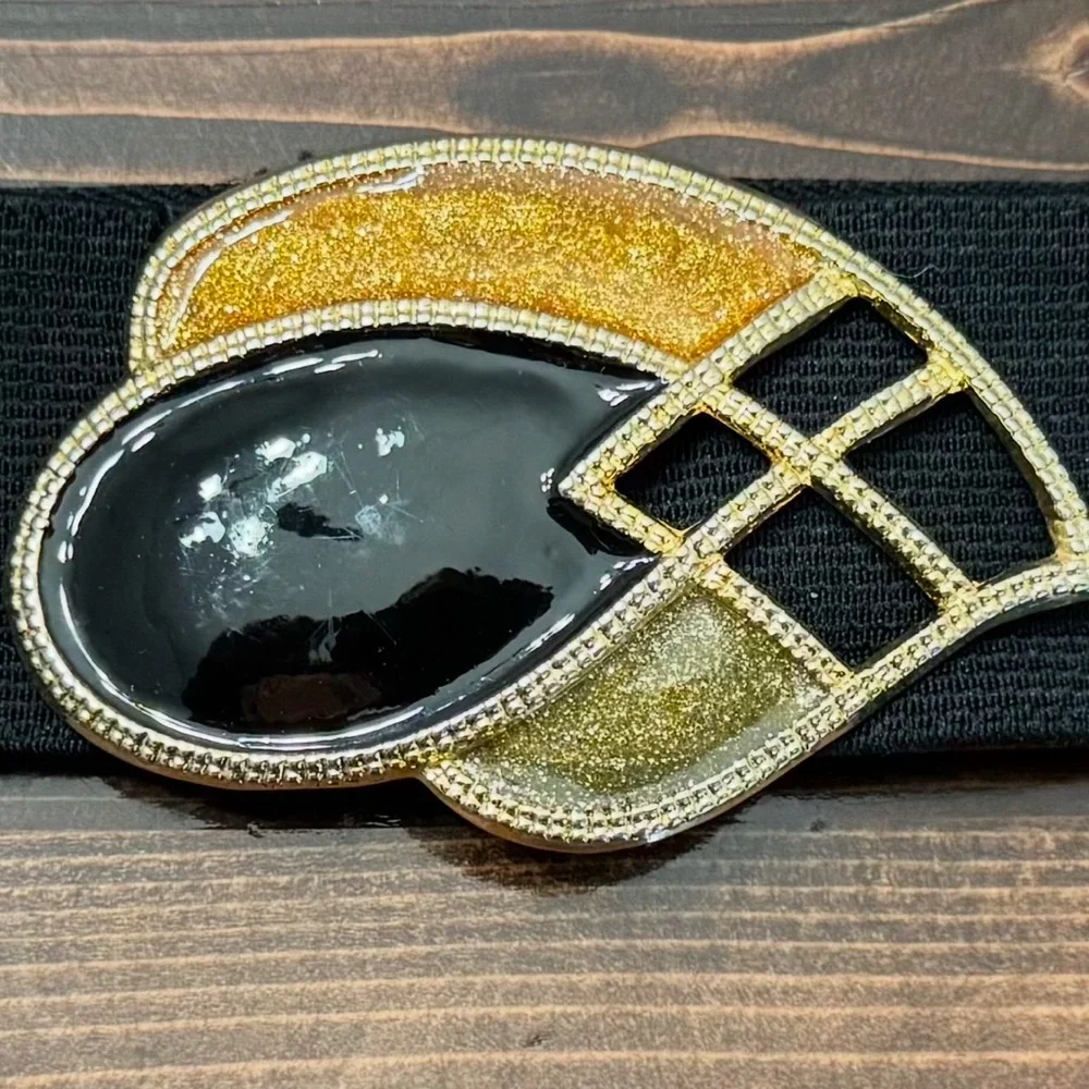 Vintage 80’s Stretch‎ Belt with Black & Gold Art Deco Style Buckle S/M
